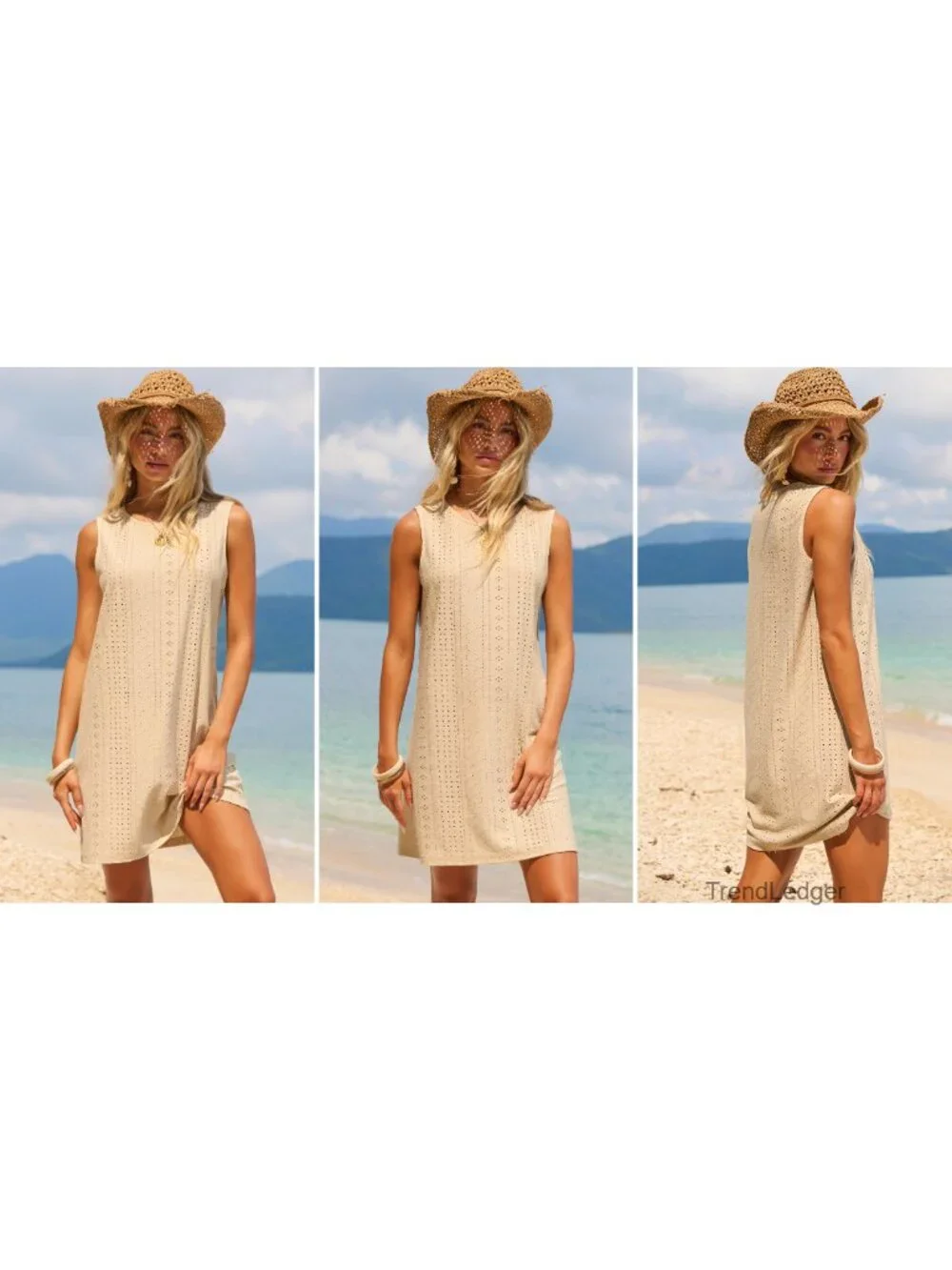 Eyelet Sleeveless Swing Beach Dress Cover Up Midi